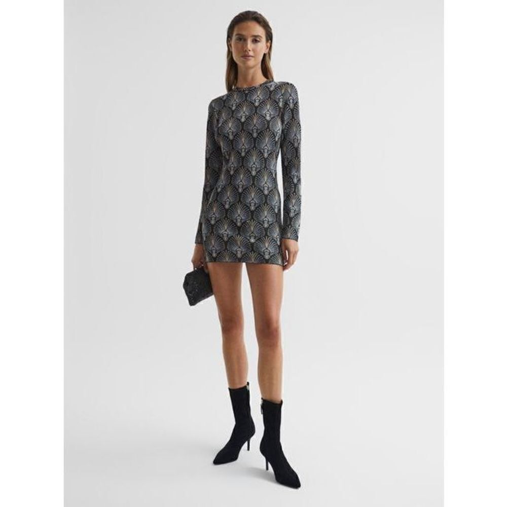Reiss ANNIE METALLIC JACQUARD TUNIC MINI DRESS size M